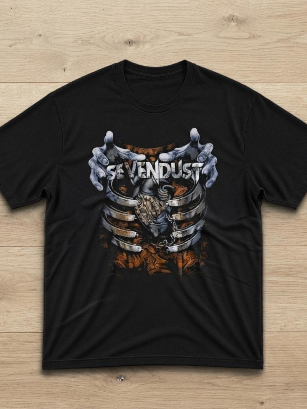 Gildan Black Sevendust Graphic Tee with Orange Accents